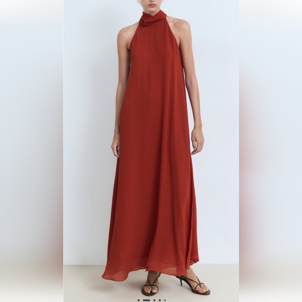 Mango Burnt Orange Halter Dress